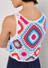 Diamond Crochet Crop Vest Top, Blue, large