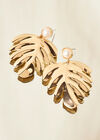 Gold Tropical Leaf Pearl Earrings, Assorted, large