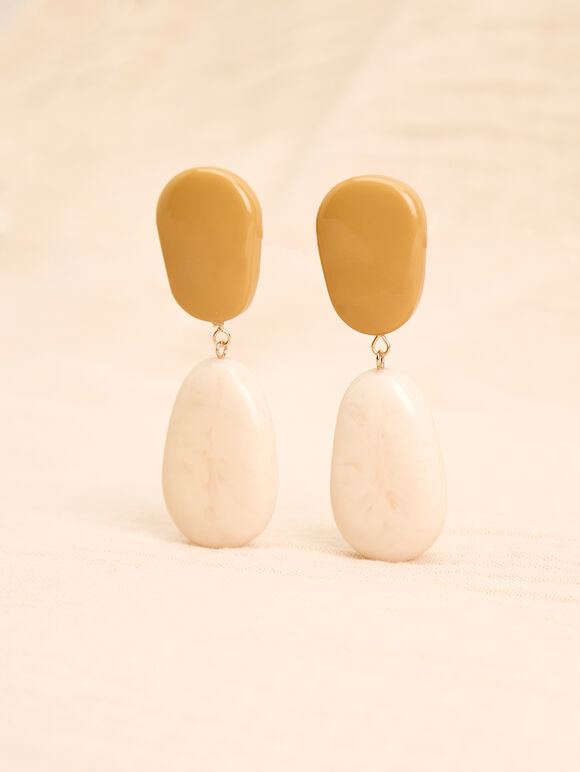 Acrylic Bead Drop Earrings, Yellow, large