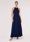 Halter Neck Split Maxi Dress, Navy, large