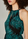 Braided Neck Palm Leaf Midi Dress, Teal, large