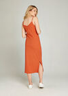 Ribbed Side Split Midi Dress, Orange, large