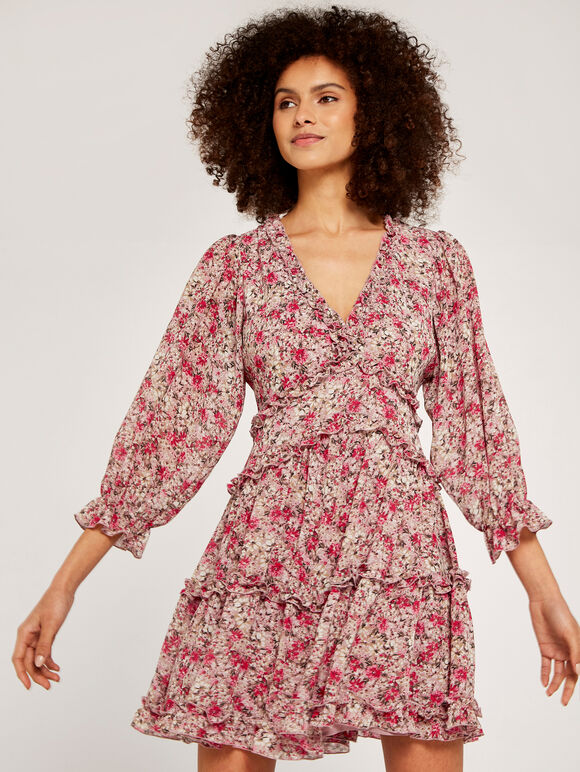 Floral Dress with Ruffle Detail, Pink, large