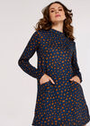 Dot High Neck Dress, Navy, large