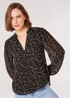 Ditsy Floral Chiffon Blouse, Black, large