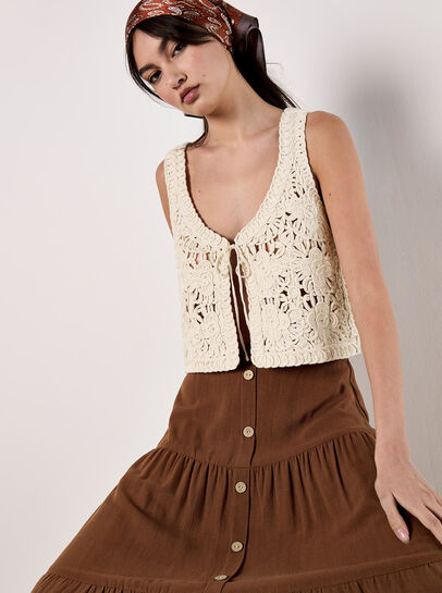 Linen Blend Tiered Maxi Skirt