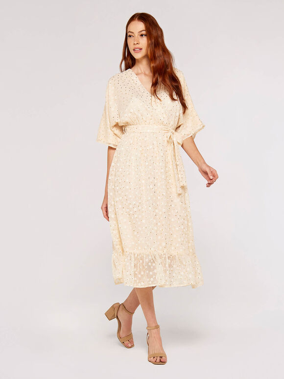 Satin Gold Foil Dress, Stone, large