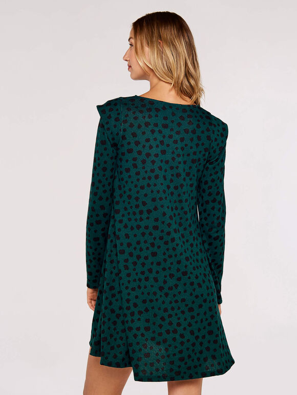 Textured  Flare Shoulder Dress, Green, large