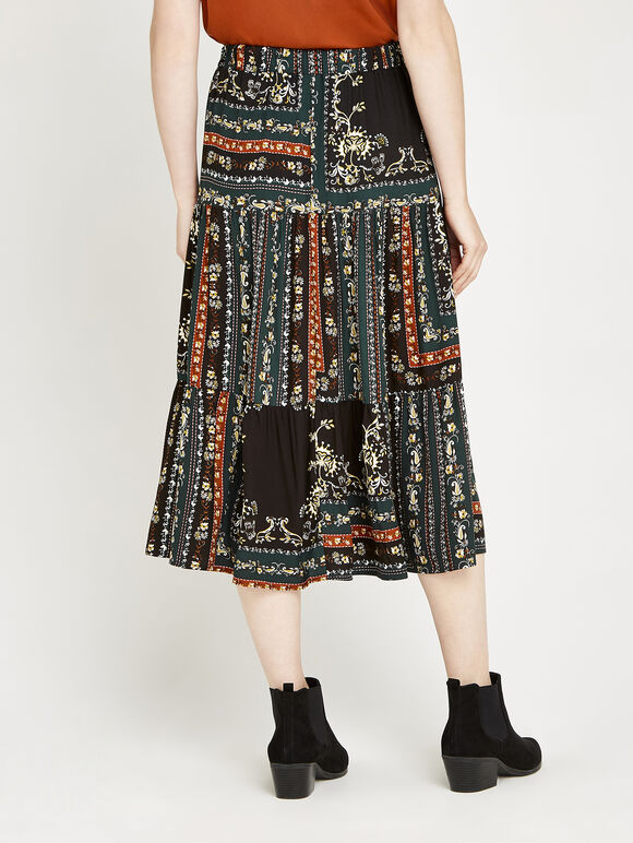 Scarf Print Skirt, Green, large