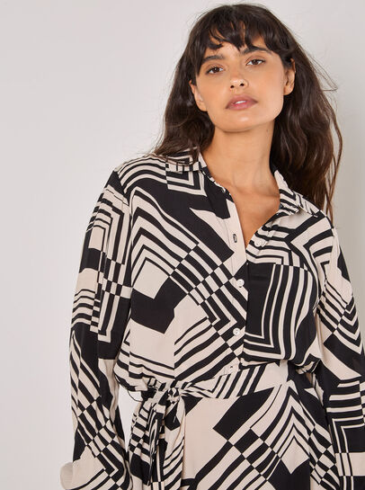 Geo Squares Shirt Mini Dress