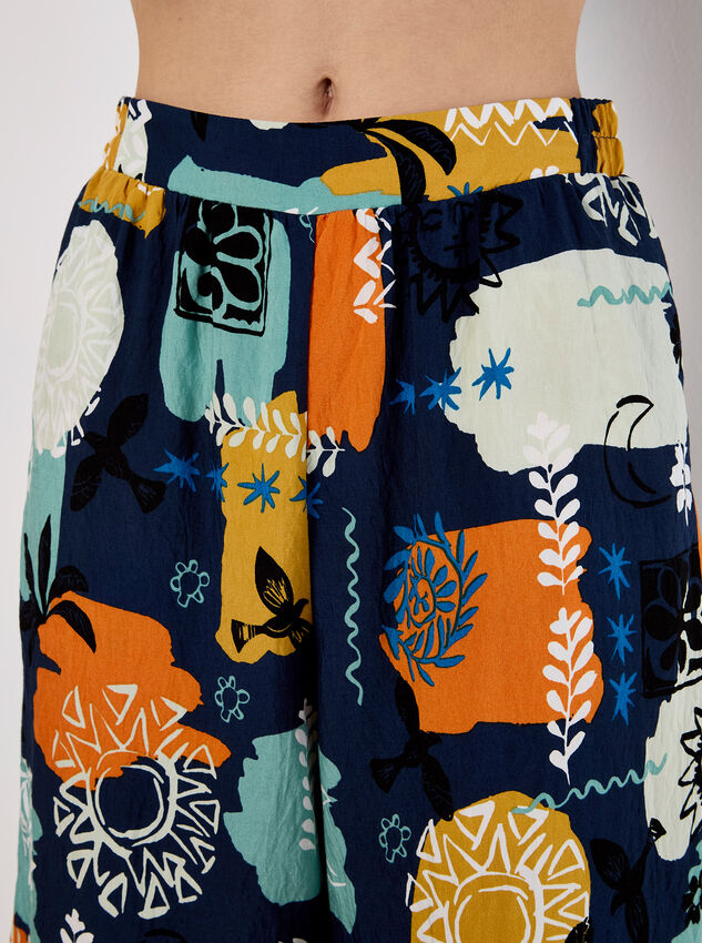 Colourful Sketch Print Culottes, Navy, large