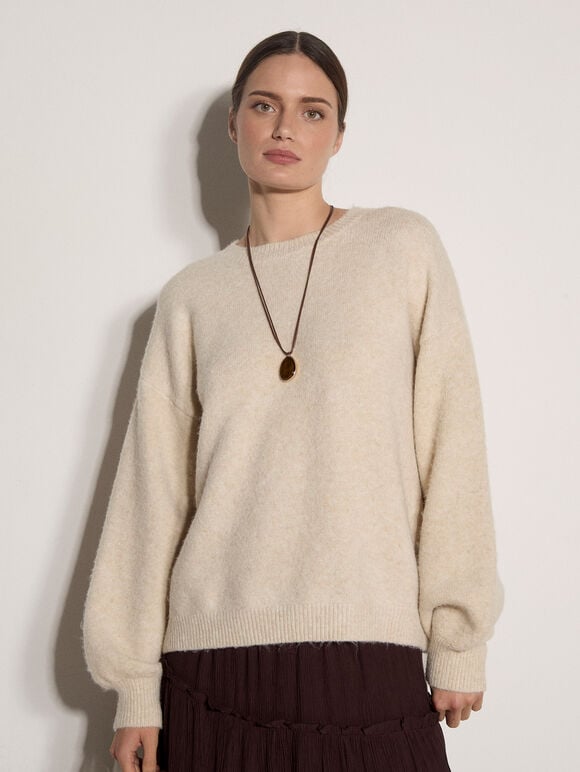 Bow Back Soft Jumper, Stone, large
