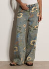 Floral Print Ankle-Length Jeans, Blue, large