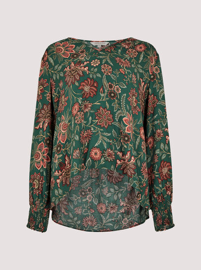 Ornate Floral Print High-Low Top