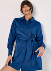 Tie Waist Shirt Mini Dress, Blue, large