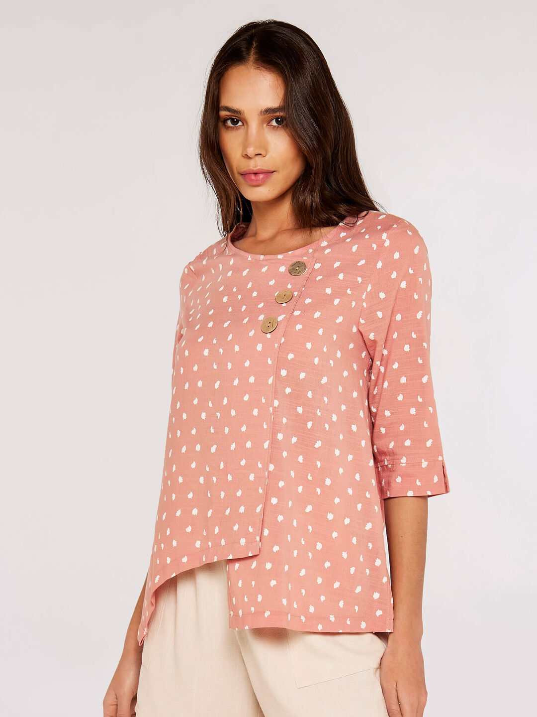 Image of Irregular Spot Asymmetric Wrap Top