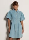 Cotton Denim Shirt Mini Dress, Blue, large