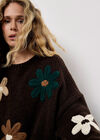 Embroidered Flower Jumper, Brown, large