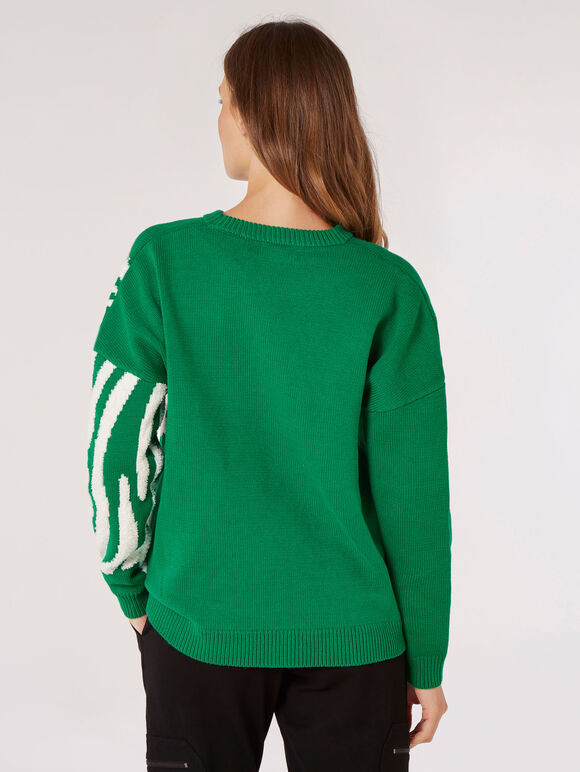 Oversized Zebra Pattern Jumper, Green, large