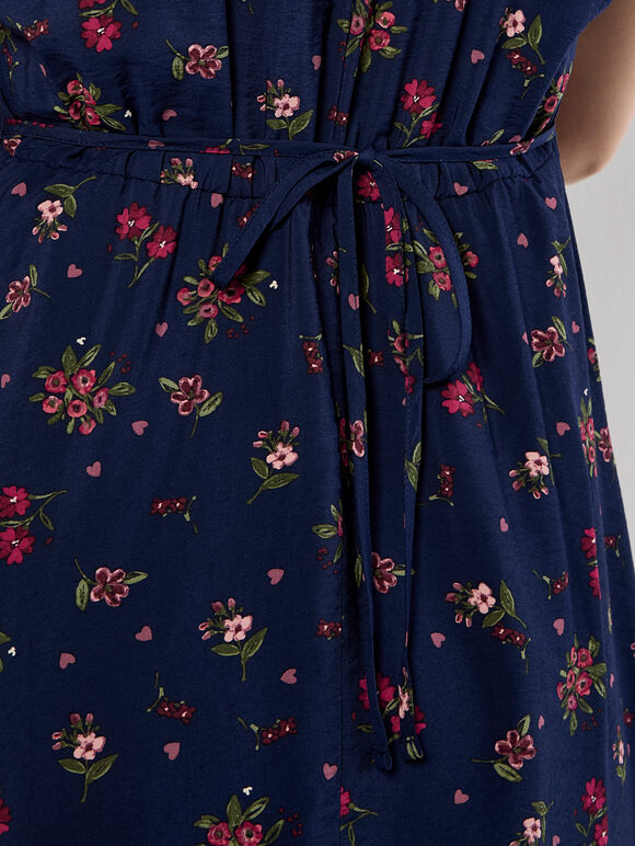 Floral Heart Midi Dress, Navy, large