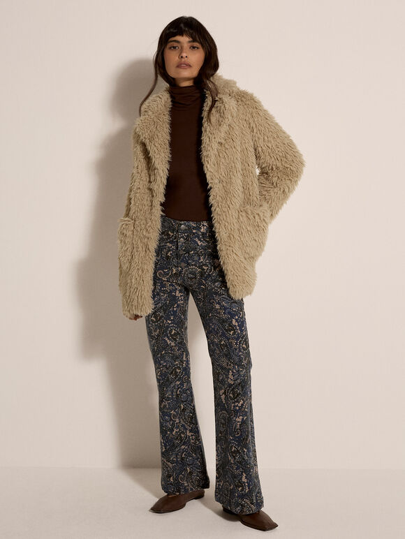 Faux Fur Panel Jacket, Stone, large