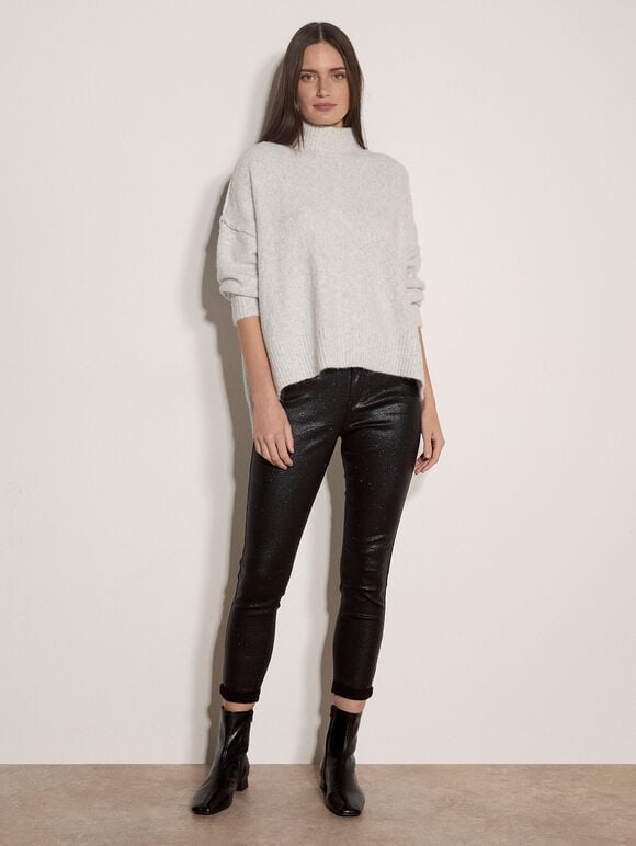 Glitter Snakeskin Skinny-Fit Jeans, Black, large