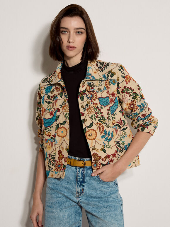 Floral Tapestry Jacket, Navy, large