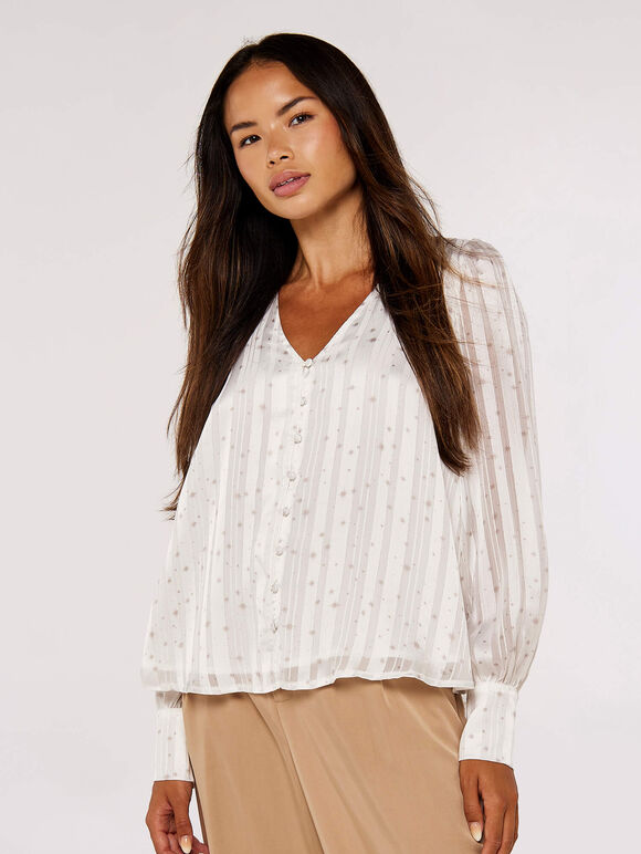 Self Stripe Shimmer Stars Blouse, Cream, large