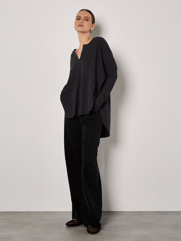 Waffle Jersey Layered Top, Dark Grey - Charcoal, large