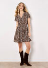 Batik Print Mini Dress, Brown, large