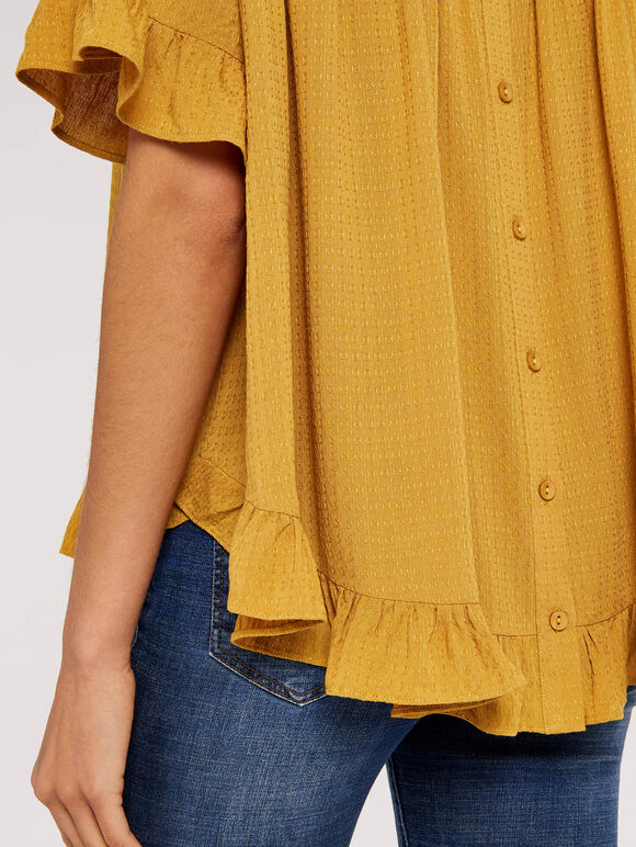 Square Button Back Top, Mustard, large