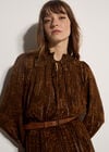 Paisley Metallic Shimmer Tiered Midi Dress, Brown, large