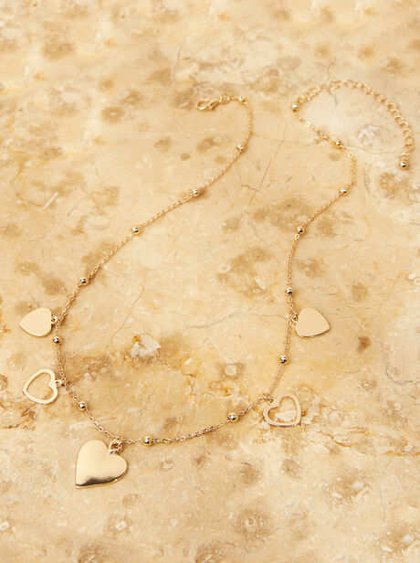Gold Tone Heart Charm Necklace