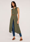 Utility Sleeveless Midi Shirt Dress, Khaki, large
