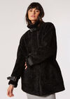 Tight Knit Borg Oversized Coat, Black, large