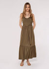 Twill Cami Maxi Dress, Khaki, large