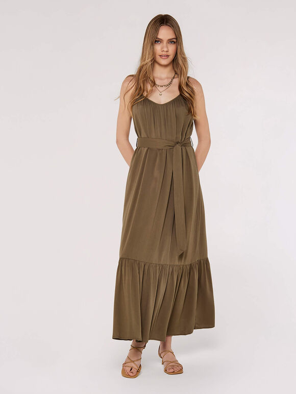 Twill Cami Maxi Dress, Khaki, large