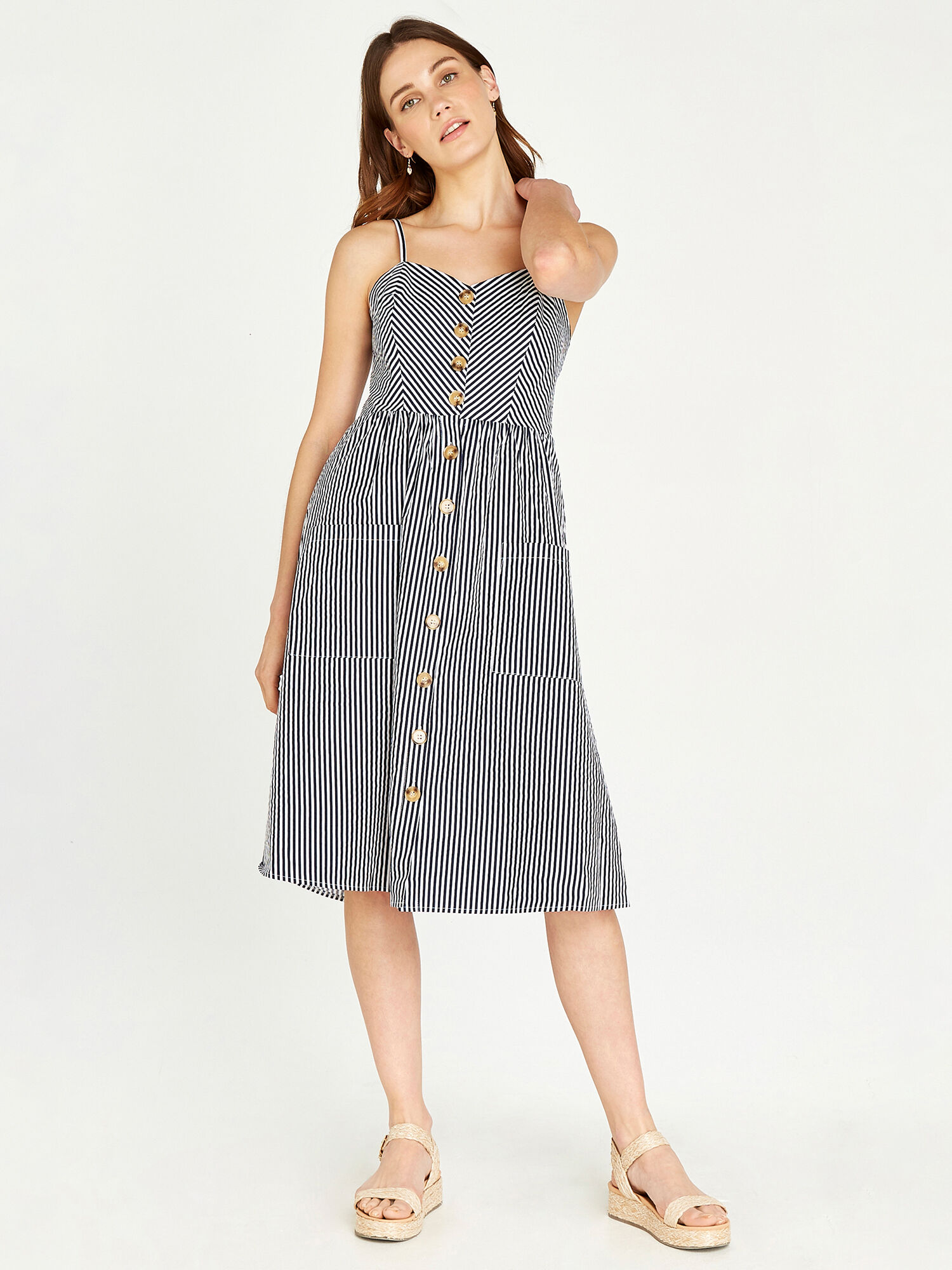 Stripe button front midi dress clearance