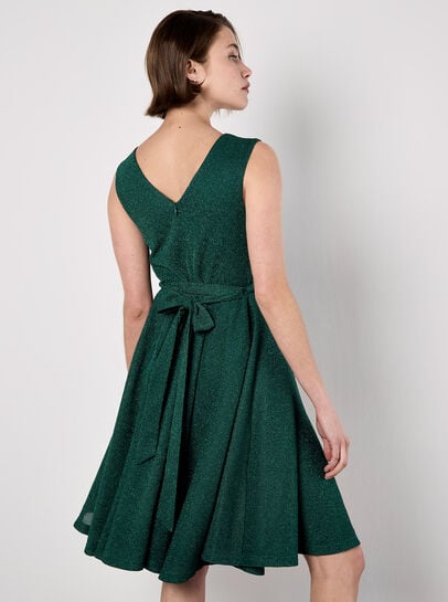 Metallic Pleat Skater Mini Dress