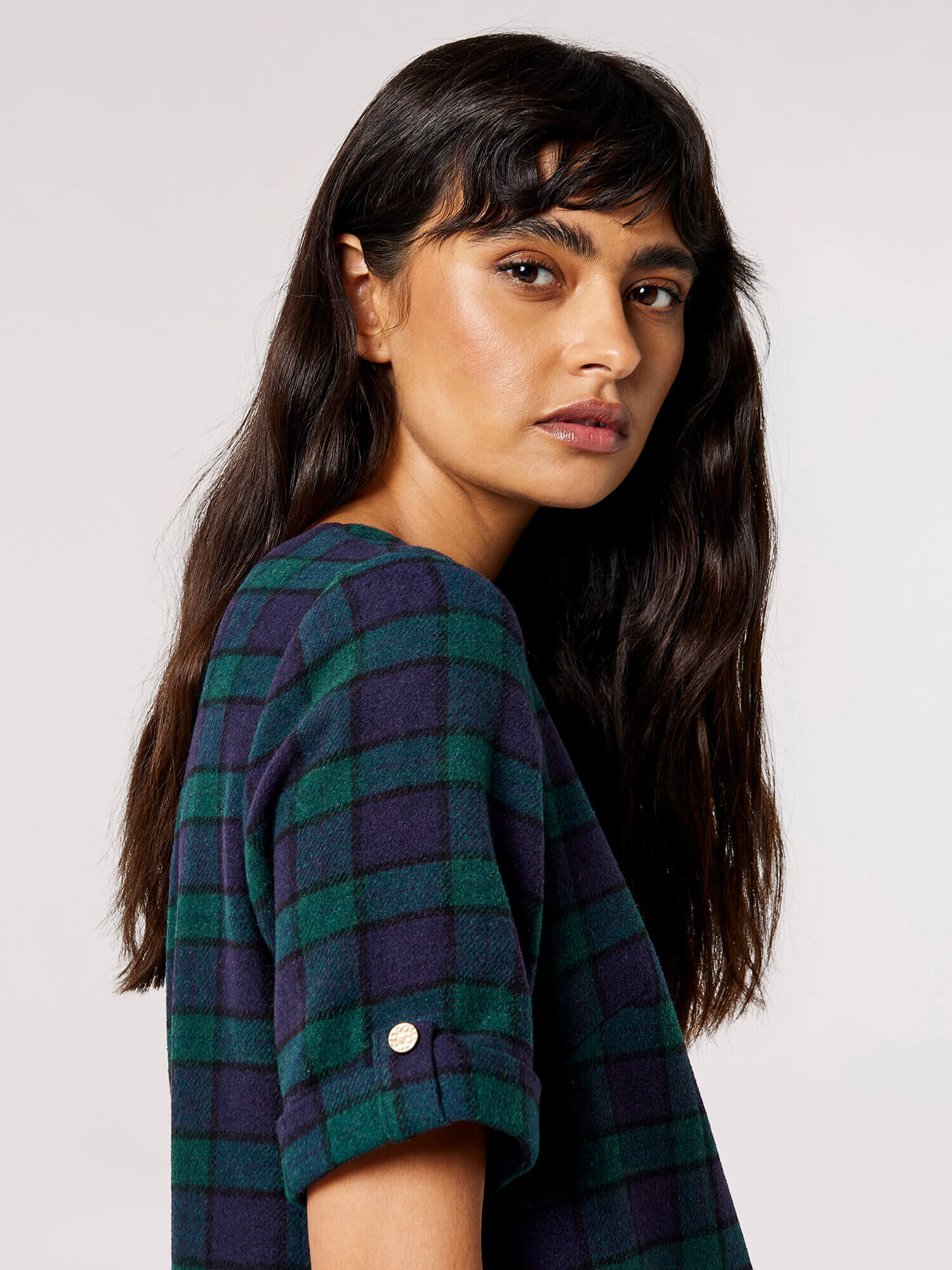 Tartan Check Swing Mini Dress Apricot Clothing