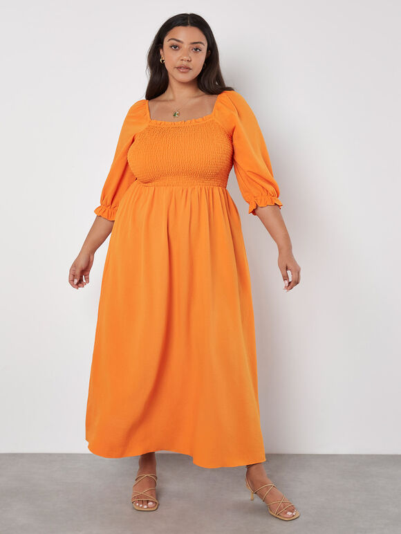 Milkmaid Smock Maxi Dress, Orange, large