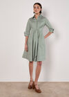 Cotton Stripe Shirt Mini Dress, Green, large