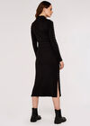 Rib Studded Midi Dress, Black, large