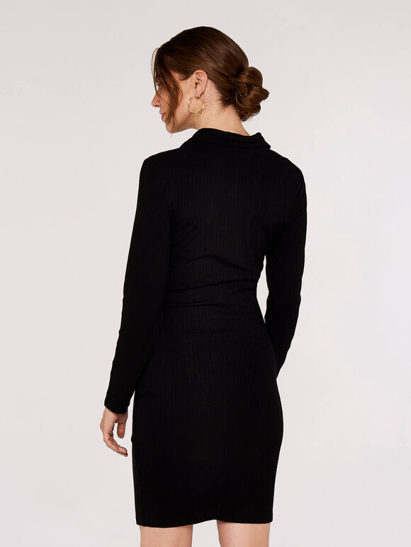Ruched Mini Shirt Dress, Black, large