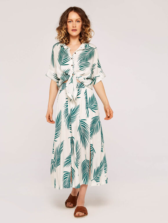 Palm Print Cropped Shirt, White, large