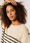 Stripe Knitted Gold Button Jumper, Stone, large