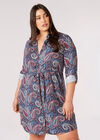 Curve Paisley Shirt Mini Dress, Blue, large