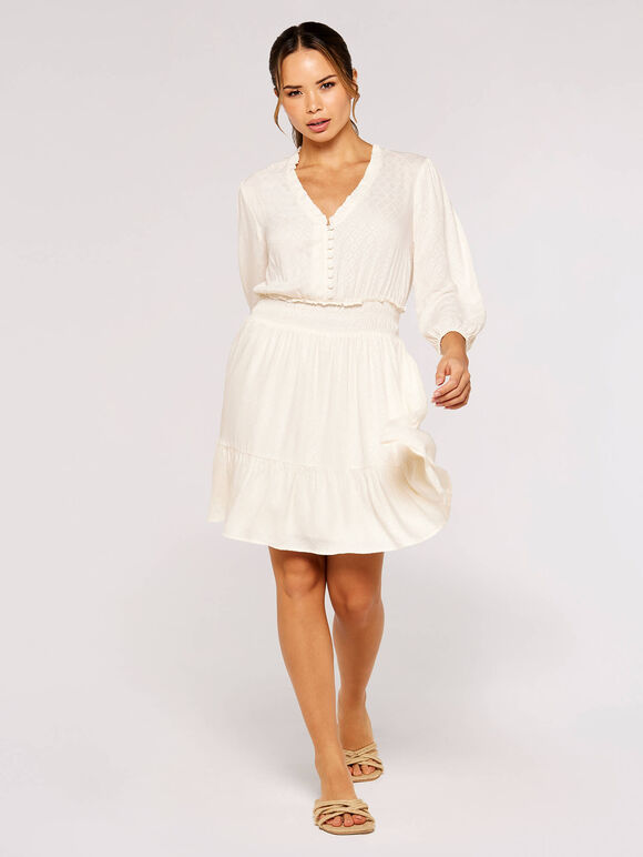 Diamond Jacquard Mini Dress, White, large
