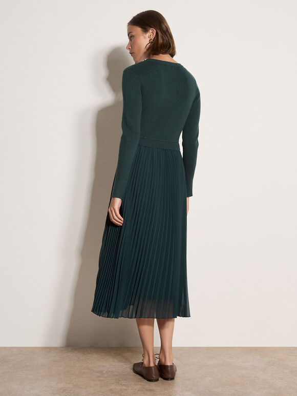 Ribbed Knit Midi Dress, Green, large