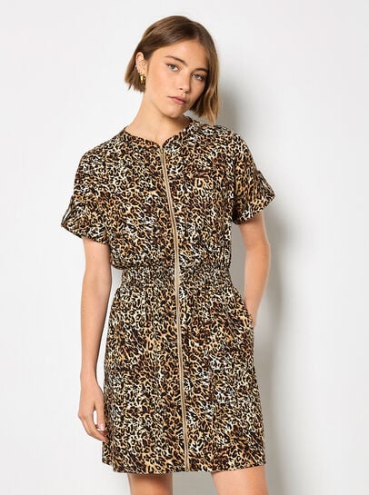 Leopard Print Zip-Down Mini Dress
